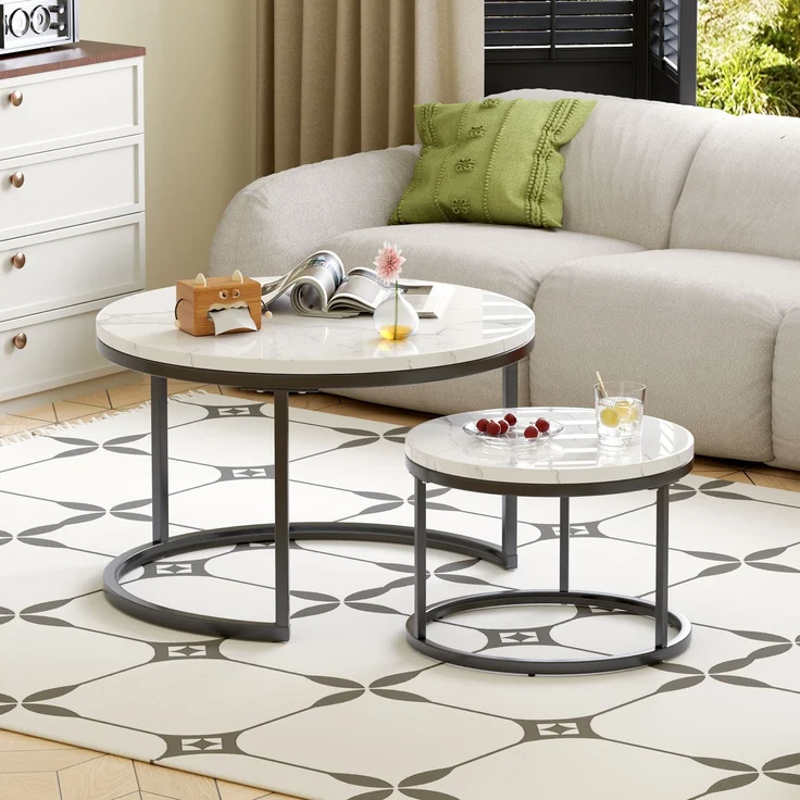 Nesting-Couchtisch 70x70x45 cm – 2-teiliges Set in Schwarz & Weiß, platzsparend verstaubar – Bild 3