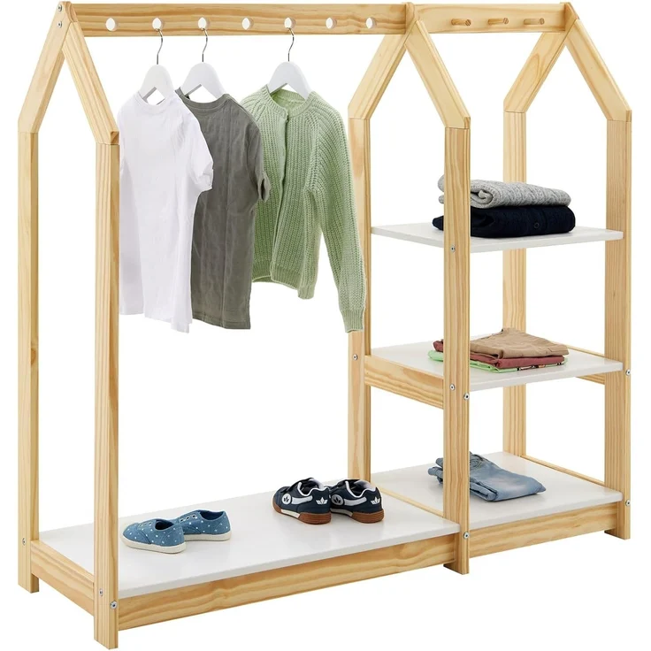 IDIMEX Kinderkleiderschrank SALLY Kindergarderobe im Haus Design, 4 Ablagen & Kleiderstange natur/weiß – Bild 1