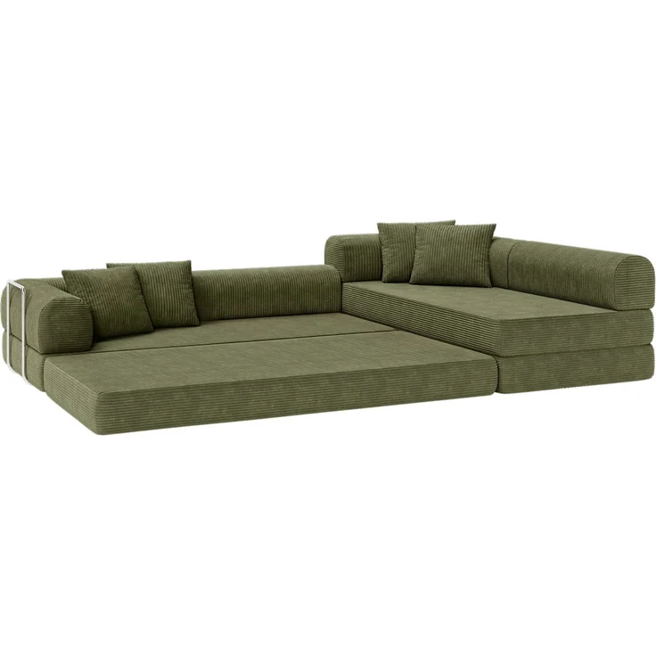 skølm 'Lofn' Modulares Sofa 4 Sitzer, 300x200 cm, Vollschaumcouch mit Metallgestell, Cord olivegrün, Schlafsofa vakuumverpackt, kein Aufbau erforderlich – Bild 15
