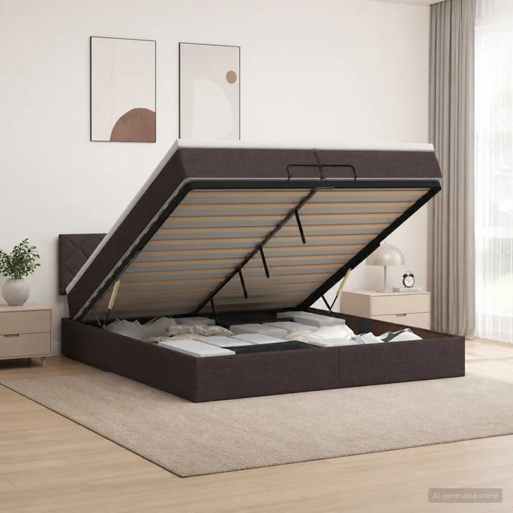 vidaXL Ottoman Bett mit Matratze Dunkelbraun 200 x 200 cm Stoff 3456437 – Bild 1