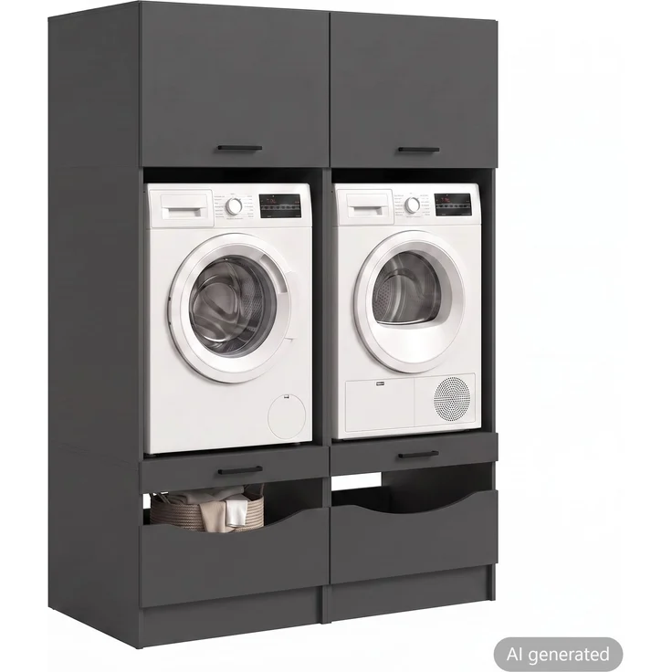 Waschmaschienenumbau Set (B/H/T: 133x195x68 cm) in anthrazit Nachbildung – Bild 1