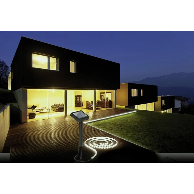 LED Solar Leuchtstreifen 3m Solarleuchte mit Dämmerungssensor Led-Streifen Solarzelle Erdspieß IP44 Aussenbeleuchtung im Silikon Schlauch Licht Warmweiß [Energieklasse A+] – Bild 2