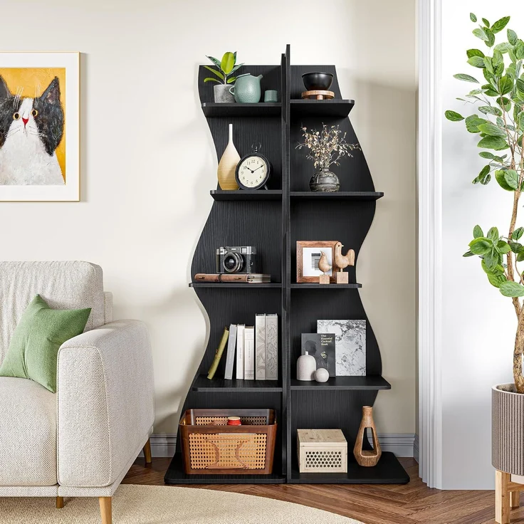 LITTLE TREE Kleines Eckregal, modernes 5-stöckiges Wandeck-Bücherregal, stilvolles Bücherregal, Aufbewahrungsregal für kleinen Raum, Wohnzimmer, Schlafzimmer – Bild 2