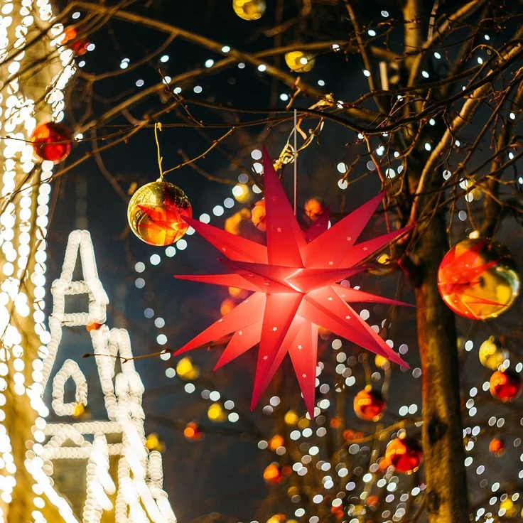 SALCAR 60cm 3D Leuchtstern Außen Weihnachten, LED Weihnachtsstern Beleuchtet Fenster, Adventsstern Innen Weihnachtsdeko Hängend, Rot – Bild 3