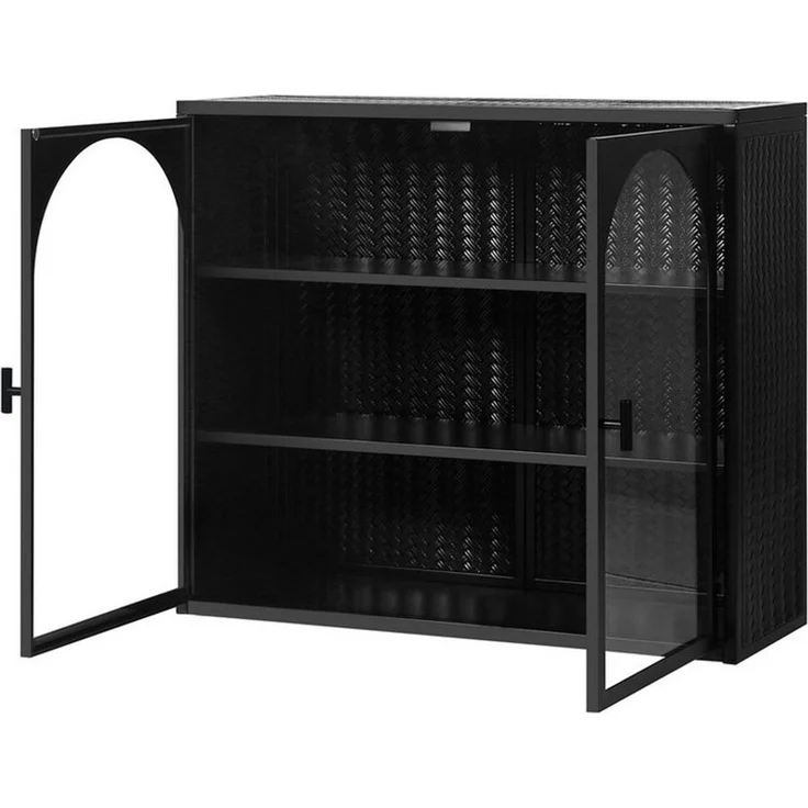 FANNOU Hängeschrank mit dreistufiger Lagerung, 70 x 60 x 23 cm Glastüren Moderner zweitüriger Wandschrank für Eingangsbereich, Küchen – Bild 1