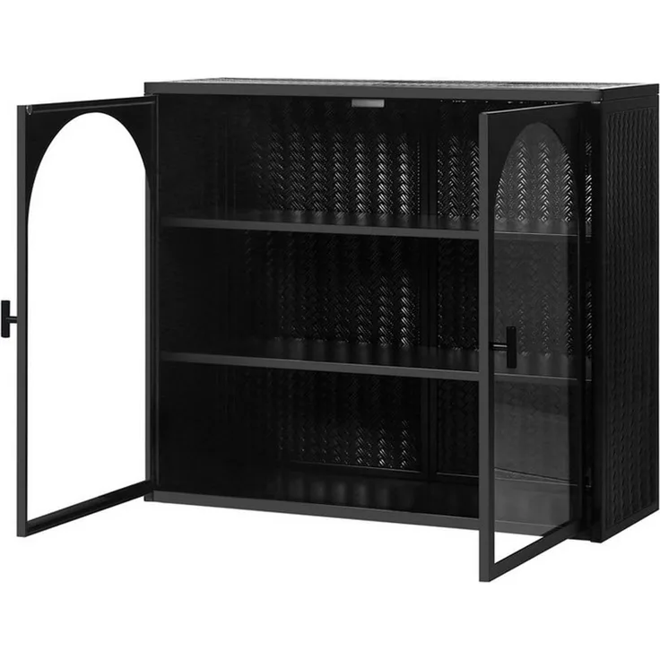 FANNOU Hängeschrank mit dreistufiger Lagerung, 70 x 60 x 23 cm Glastüren Moderner zweitüriger Wandschrank für Eingangsbereich, Küchen