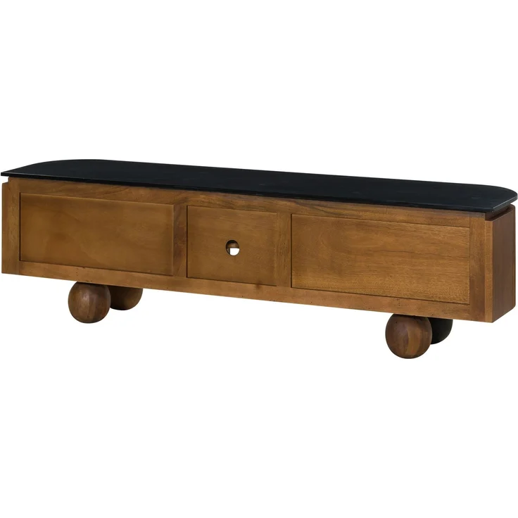 TV-Board Mango 180 x 40 x 50 dunkelbraun lackiert / Marmor schwarz FLORENZ #200 – Bild 9