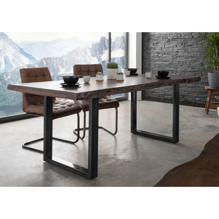 Baumtisch Akazie 220x100x77 braun lackiert / U-Beine anthrazit glänzend FREEFORM 5 – Bild 7