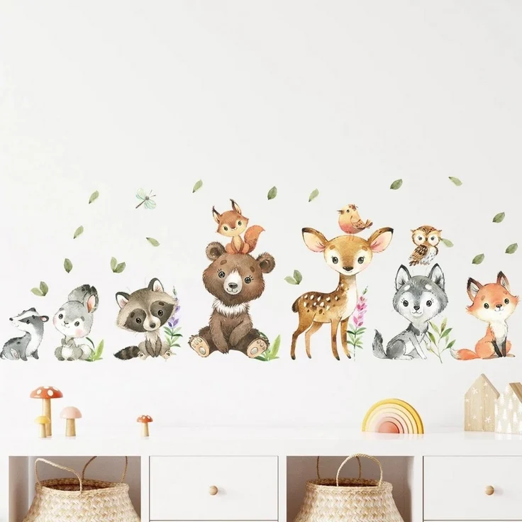 Montegoni Wandsticker Kinder Tier Wandaufkleber,Wandtattoo mit Waldtieren (Wandaufkleber für Kinderzimmer, Braunbär Hirsch Hase Tier, Wandaufkleber), wasserdichte,abnehmbare – Bild 1
