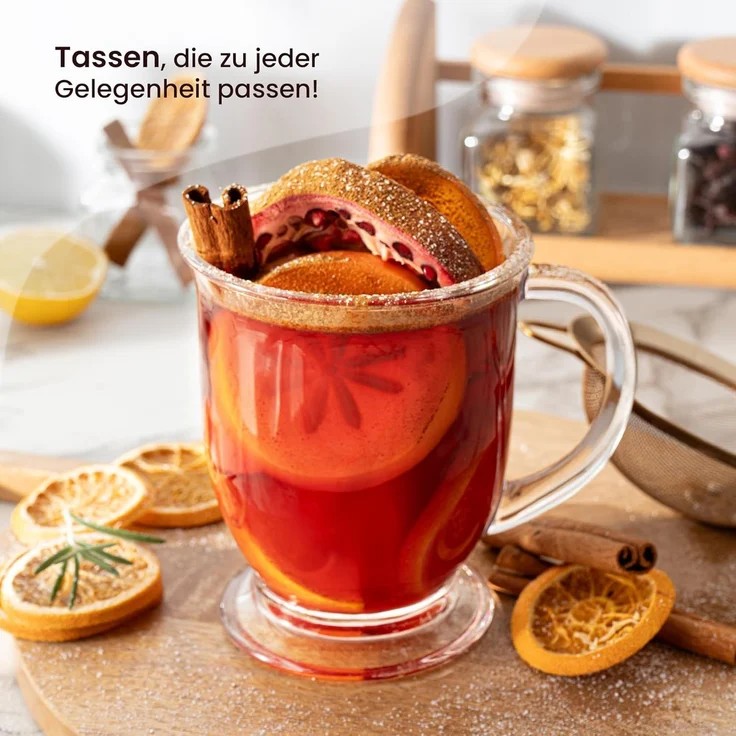 KONZEPT Teeglas Teegläser mit Henkel, Kaffeegläser, Cocktailgläser 400 ml, 6-tlg, Set 4/6 Stk. Perfekt für Tee, Kaffee, Glühwein, Cappuccino – Bild 7