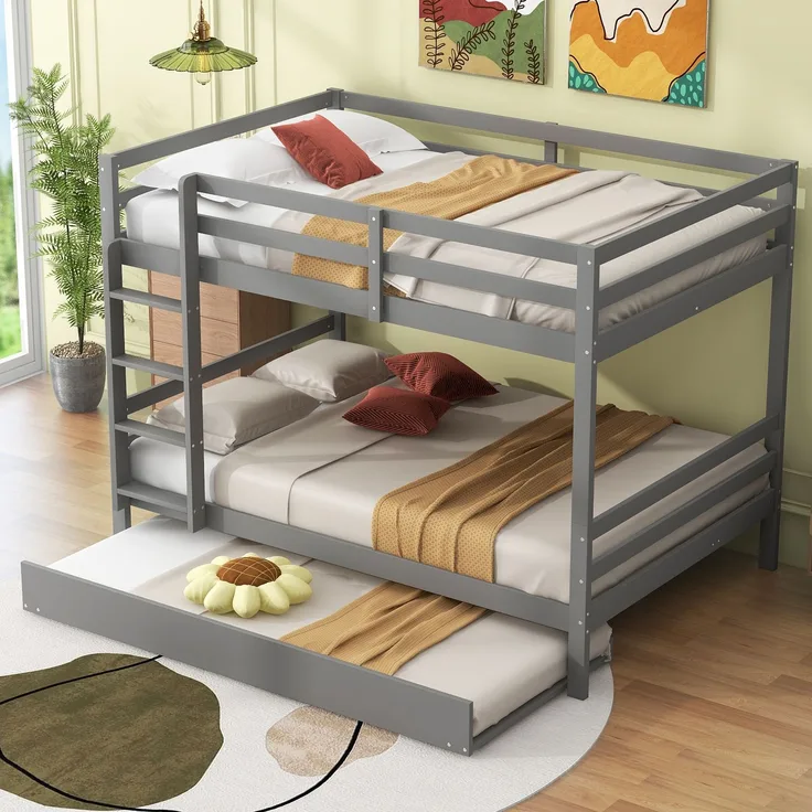 Etagenbett 140x200 mit Ausziehbett, Kiefernholz, Kinderbett Doppelstockbett mit Treppe, platzsparendes Hochbett Gästebett