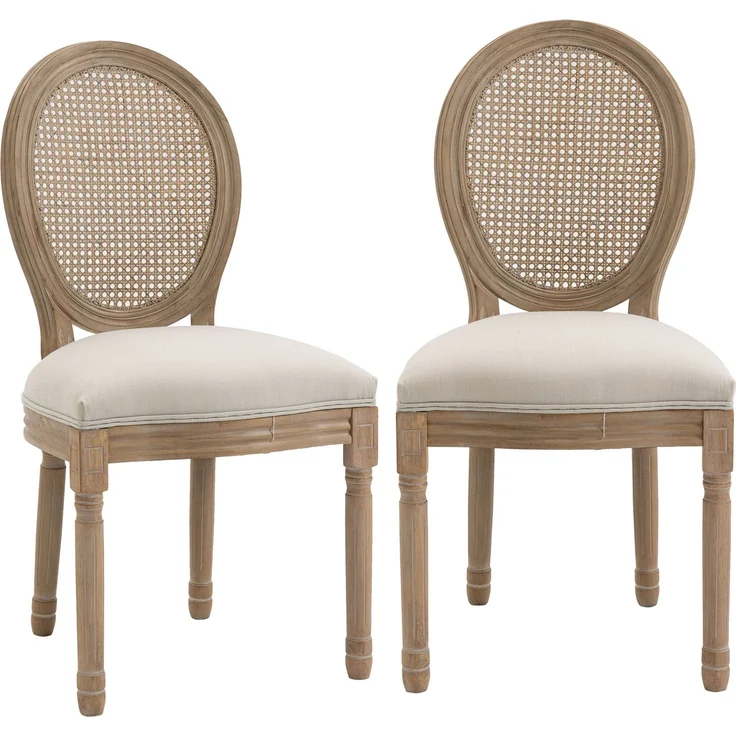 MELAYR, 2er-Set Esszimmerstühle, Wienergeflecht, Massivholz, 49 cm x 56 cm x 96 cm, Cremeweiß +Natur – Bild 2