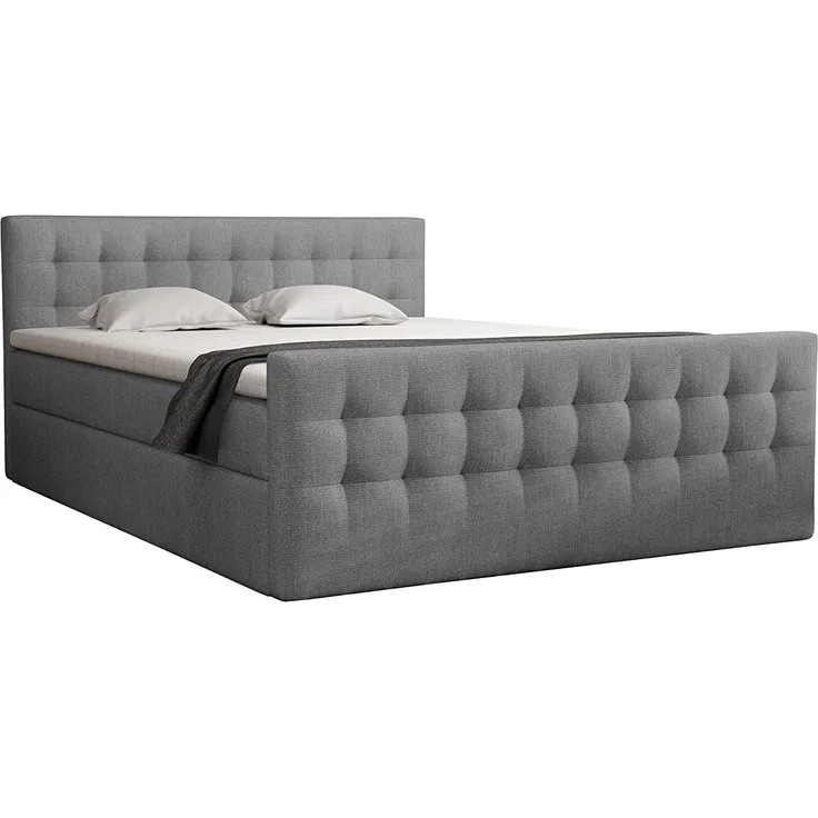 FEDVE Pumikas Boxspringbett | 200x180 cm | Geräumiges, gestepptes Bett im LOFT-Stil | Für jedes Schlafzimmer geeignet (Samt - Soro 93, Dunkelgrau)