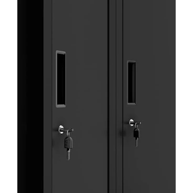Jan Nowak Spind Schrank, Kleiderschrank, Metallschrank, Schließfachschrank | 2 Abteile mit Kleiderstange, Lüftungsschlitze, Trennwände, 4 Kleiderhaken pro Abteil | 180 cm x 60 cm x 50 cm | Schwarz – Bild 6