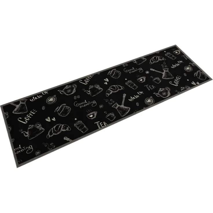 vidaXL Küchenteppich Waschbar „Morning“-Aufdruck Schwarz 45x150 cm Samt 4005584
