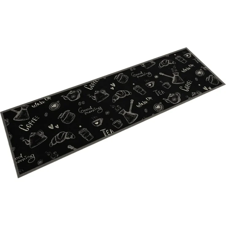 vidaXL Küchenteppich Waschbar „Morning“-Aufdruck Schwarz 45x150 cm Samt 4005584 – Bild 1