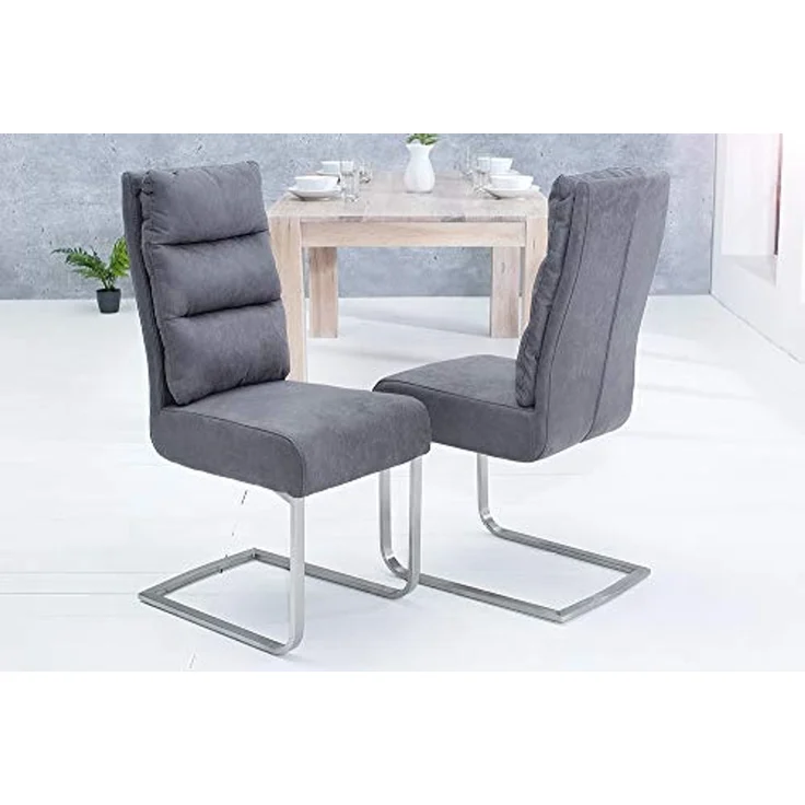 riess-ambiente Freischwinger COMFORT vintage grau / silber, Esszimmer · Microfaser · Edelstahl · Industrial – Bild 2