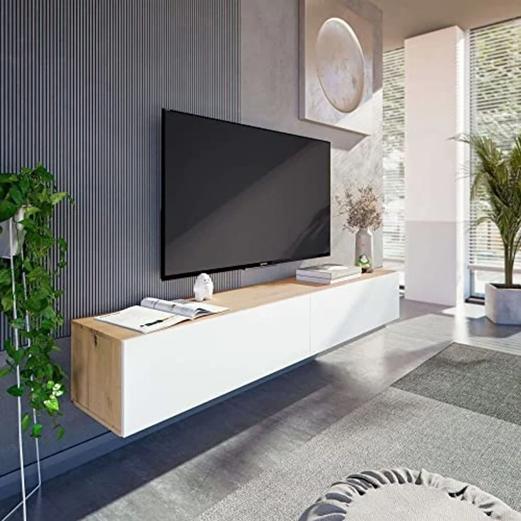 Habitdesign Kaway TV-Möbel für Esszimmer, Nodi-Eiche und Weiß, 35 x 180 x 28 cm – Bild 2