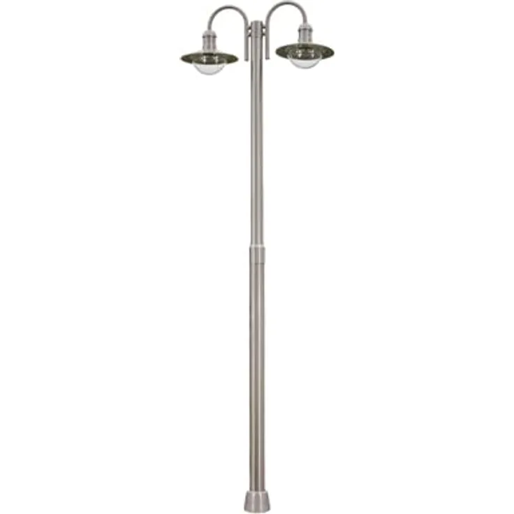 Lindby Mastleuchte Damion, spritzwassergeschützte 2-flammige Kandelaber Außenleuchte aus Edelstahl, E27, modern, für Terrasse, Garten und Balkon