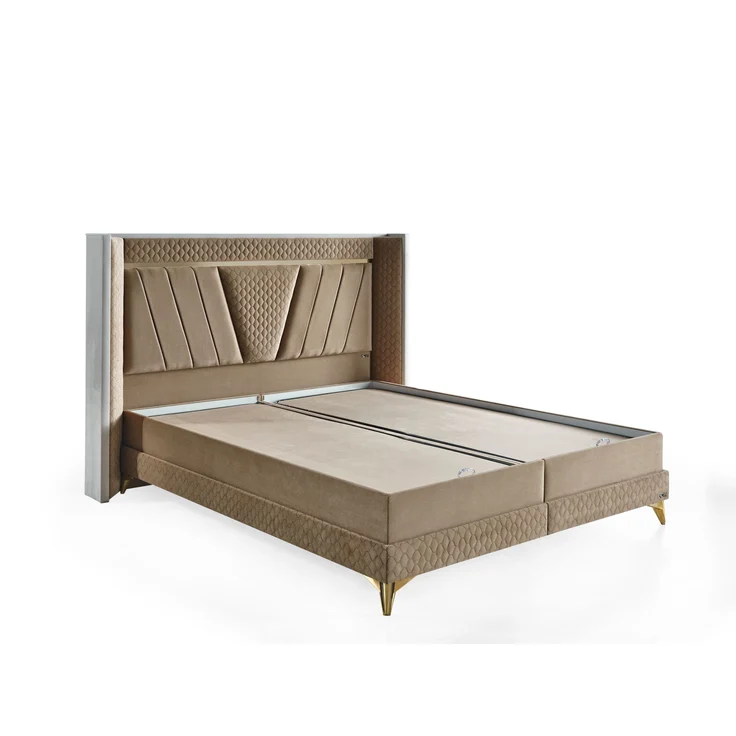 Schlafzimmer-Set "Elvina" – Bett mit Bettkasten mit Matratze, Nachttisch, Kommode, Bettbank-Braun – Bild 4
