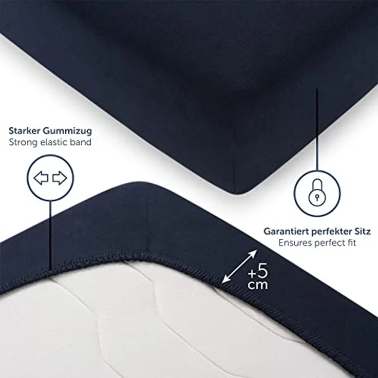 Blumtal® Premium Spannbettlaken 160x200 cm Jersey Boxspringbetten - OEKO-TEX zertifiziertes Bettlaken 160x200 cm Baumwolle 100% - Spannbettlaken 160x200 cm Boxspringbetten - Dark Ocean Blue - Blau – Bild 4