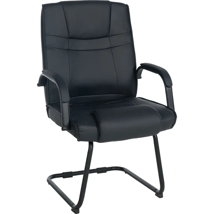 CLP 'Attila' Besucherstuhl mit Metallgestell und Armlehne, Schwarz / Schwarz, Kunstleder