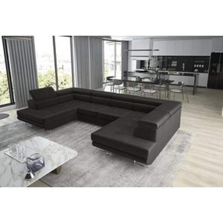 thematys Ecksofa Aston U 403 x 203 cm, mit Schlaffunktion, mit Bettkasten, mit verstellbaren Kopfstützen, Schwarz(Monolith 100), Ausrichtung 350 cm – Bild 7