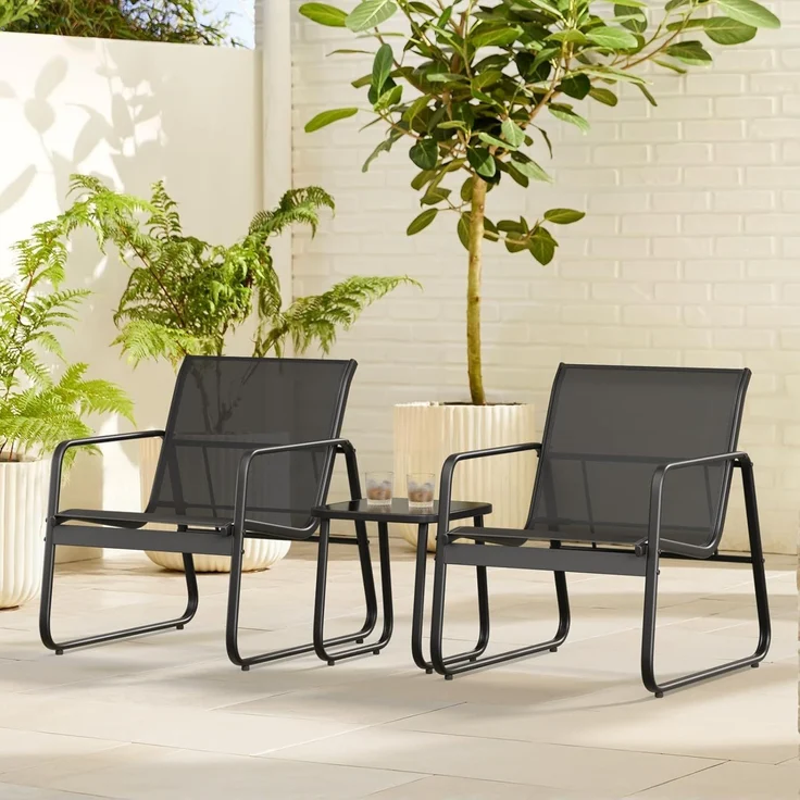Bealife 3-teiliges Balkon-Set, 3-teiliges Bistro-Set aus Textilene-Stoff, 2 Sessel und 1 Tisch aus gehärtetem Glas, für Garten, Terrasse, Balkon – Bild 8