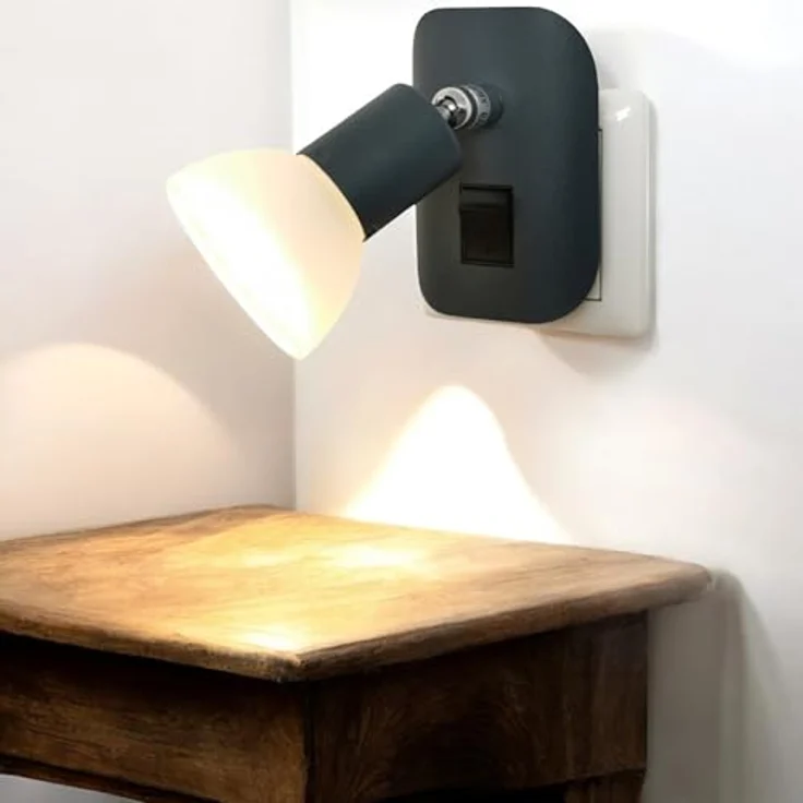 TRANGO LED Steckdosenleuchte, 11-045 LED Steckerlicht in Schwarz matt mit Lampenschirm aus Glas, Stecker-Nachtlicht inkl. 1x GU10 LED Leuchtmittel 3000K warmweiß, inklusive Ein/Aus- Schalter Leselampe, Küchenlampe – Bild 8