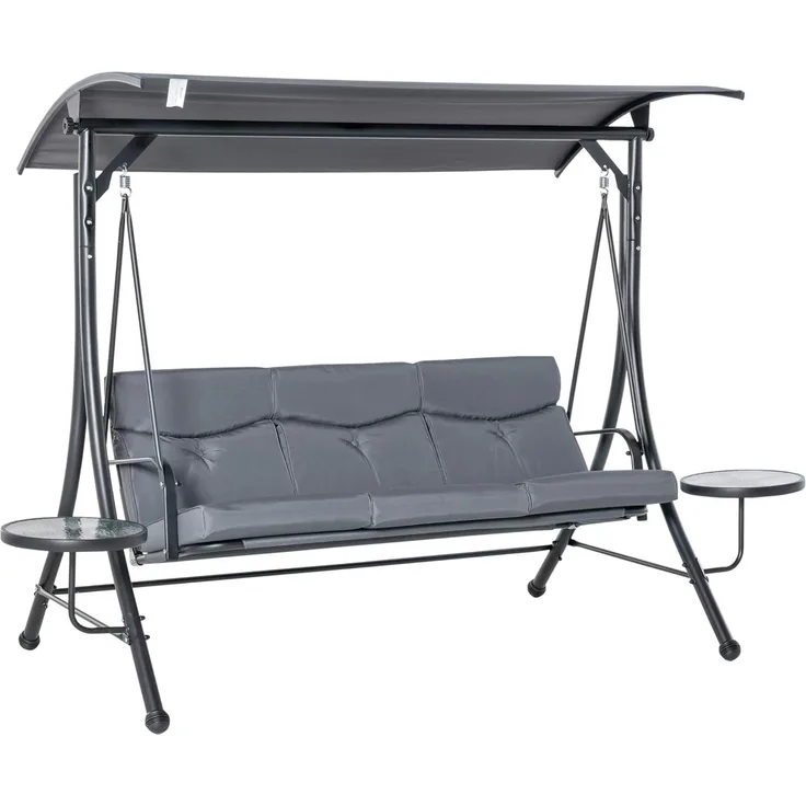 Outsunny Hollywoodschaukel mit verstellbarem Sonnendach, 3-Sitzer, Verstellbares Dach, Gartenschaukel, 1 tlg, Schaukelbank, für Garten, Balkon, Grau