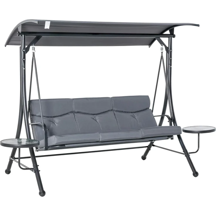 Outsunny Hollywoodschaukel mit verstellbarem Sonnendach, 3-Sitzer, Verstellbares Dach, Gartenschaukel, 1 tlg, Schaukelbank, für Garten, Balkon, Grau – Bild 1