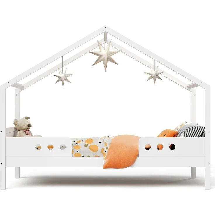 Bellabino 'Bela' Hausbett 90x200 cm mit Matratze, weiß, Kiefer Massivholz, Montessori Kinderbett mit Rausfallschutz und Lattenrost – Bild 12