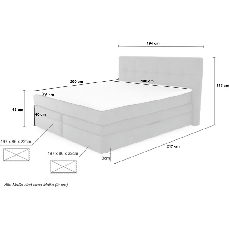 Boxspringbett 180x200 cm H3 Federkernmatratzen Bonell Topper Cord Dunkelgrau – Bild 9
