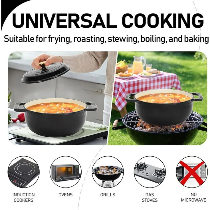 FANNOU Schmortopf Gusseisen Topf lc, 33cm groß, 4,7L, Bräter, Brotbacktopf Gusseisen, 3-fach Emaille – Bild 3