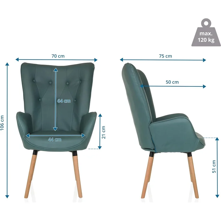 hjh LIVING Ohrensessel in Velour-Optik HAVENIO I Sessel für Wohnzimmer Schlafzimmer, Polsterstuhl mit Holzbeinen, Stoff Mint – Bild 3