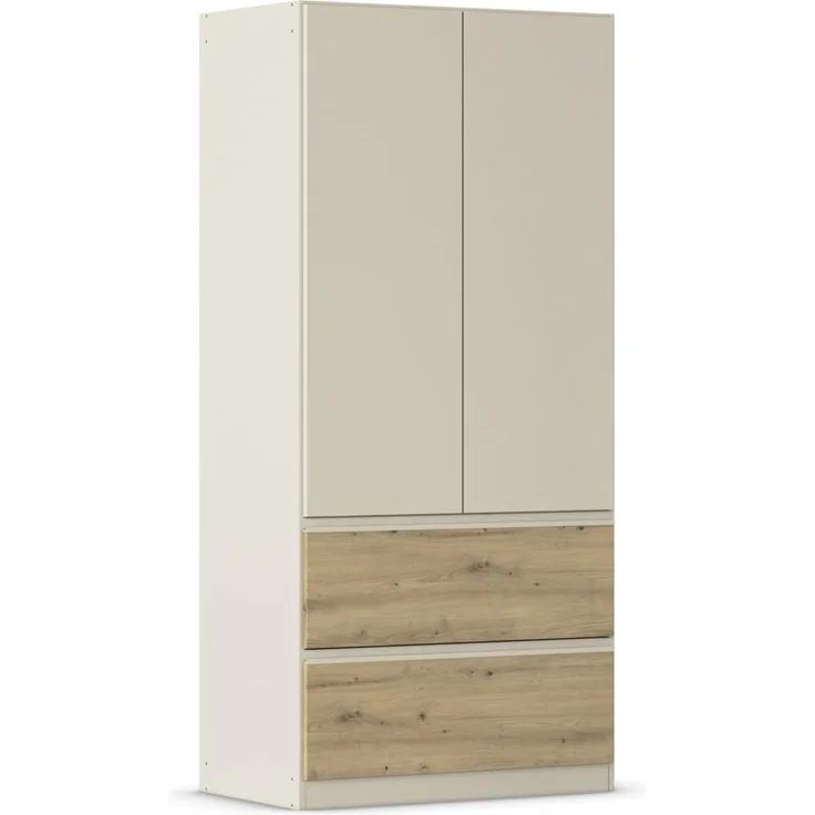 Rauch Möbel Costa, Kleiderschrank für Schlafzimmer, Kinderzimmer, Babyzimmer, Garderobe, Flur, 2-türig, 2 Schubladen, Push-to-Open, mit Zubehör Premium, Farbe Beige/Eiche Artisan, Holz, Breite 91 cm