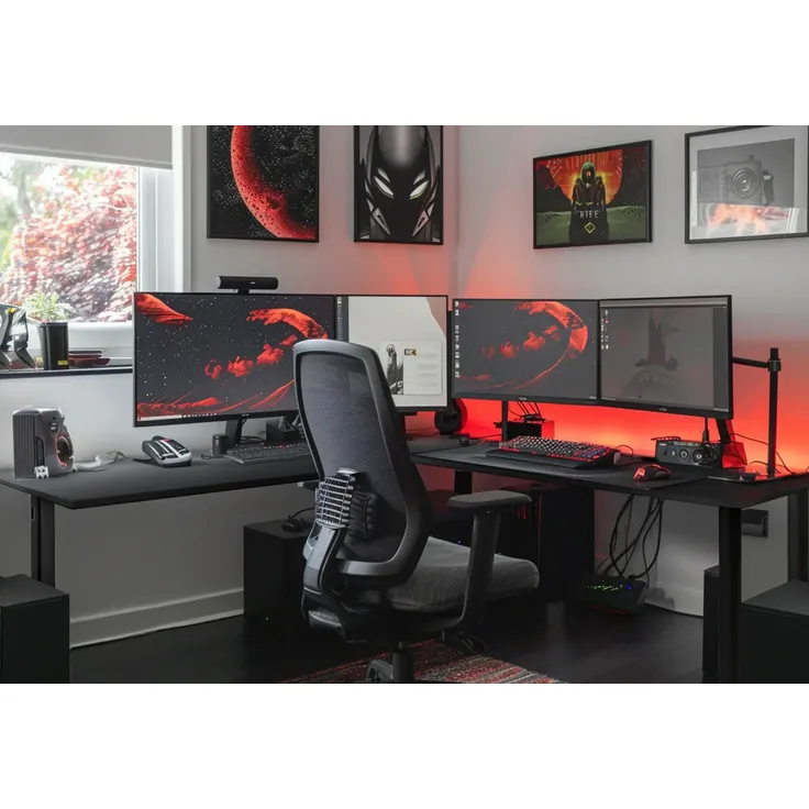 SyberDesk Gaming Eckschreibtisch V2 LED, 197 x 132 cm, RGB Gaming Tisch L-Form, USB-HUB, Kabelmanagement, L-förmiger Computertisch, (rechts, schwarz) – Bild 2