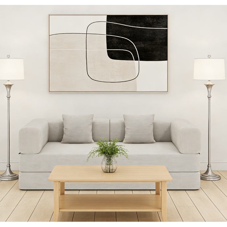 ZUBALIYA Corduroy klappbar Matratze Couch mit Fixed-Shape Rahmen / umwandelbar Sleeper Sofa Bett mit Cylindrical Kissen, 200.00 x 100.00 x 70.00 cm, fürs Schlafzimmer, Off Weiß – Bild 19