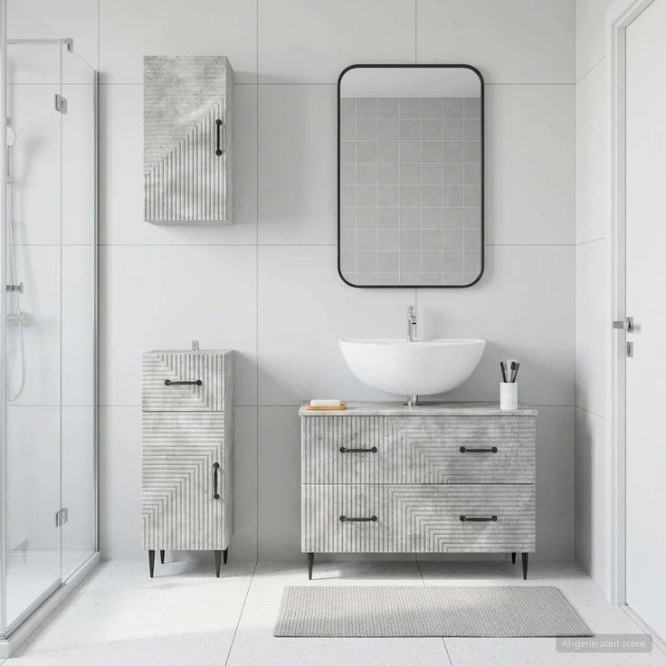 vidaXL 3-teiliges Badezimmer-Schranksystem HAARLEM Betongrau 3417777 – Bild 1