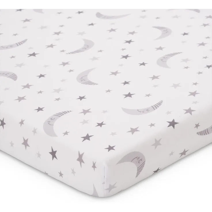 FabiMax BIO-Jersey Spannbettlaken für Laufgitter 75x100 cm, weiß / graue Monde