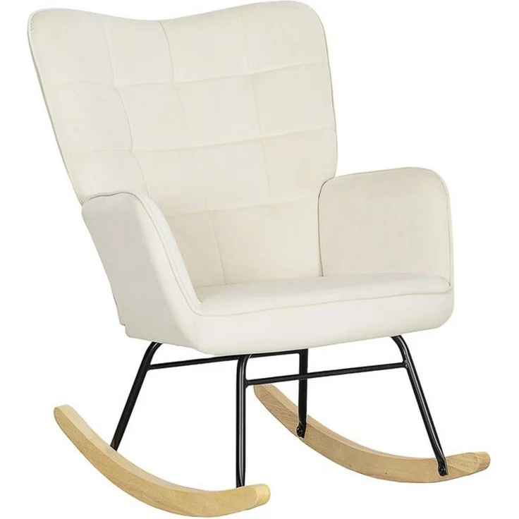 HOMCOM Schaukelstuhl, Schaukelsessel mit Samtoptik, Armlehne, Sessel mit Holzkufen, Relaxsessel für Wohnzimmer, Schlafzimmer, Hellbeige – Bild 4