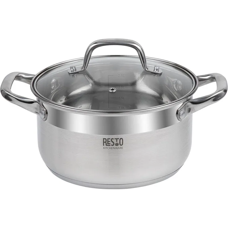 RESTO Kitchenware Kochtopf Libra, Topf energiesparend und spülmaschinenfest, Edelstahl 18/10 (2-tlg), mit hitzebeständigem Glasdeckel und Griffen