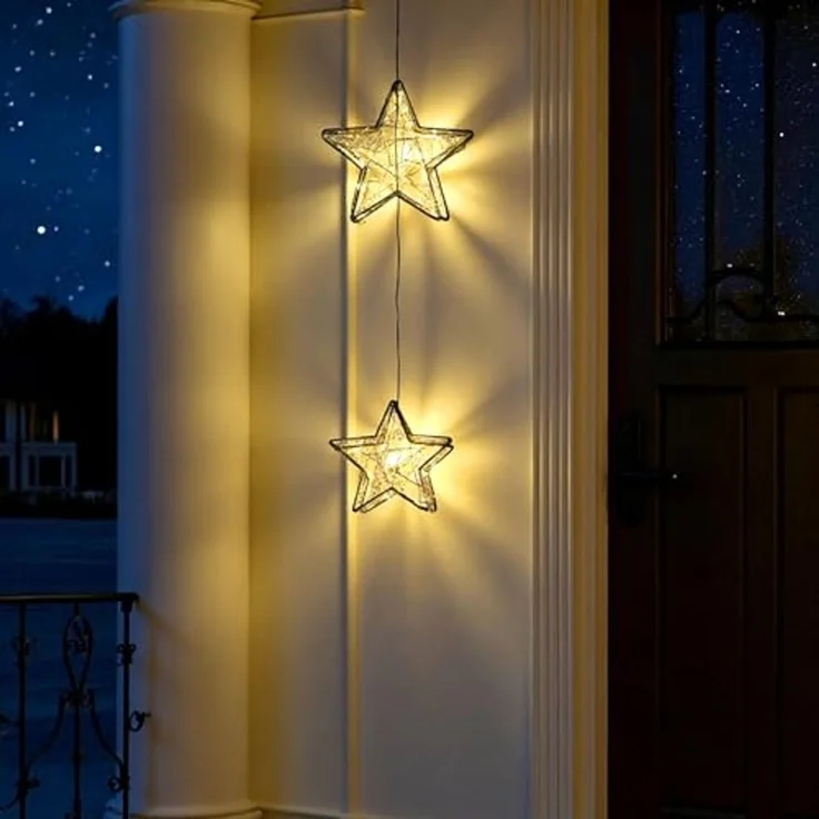 Spetebo LED Stern Metall schwarz 2er Set für Außen batteriebetrieben, Timer, LED fest integriert, warm weiß, IP44 Spritzwasserschutz – Bild 5
