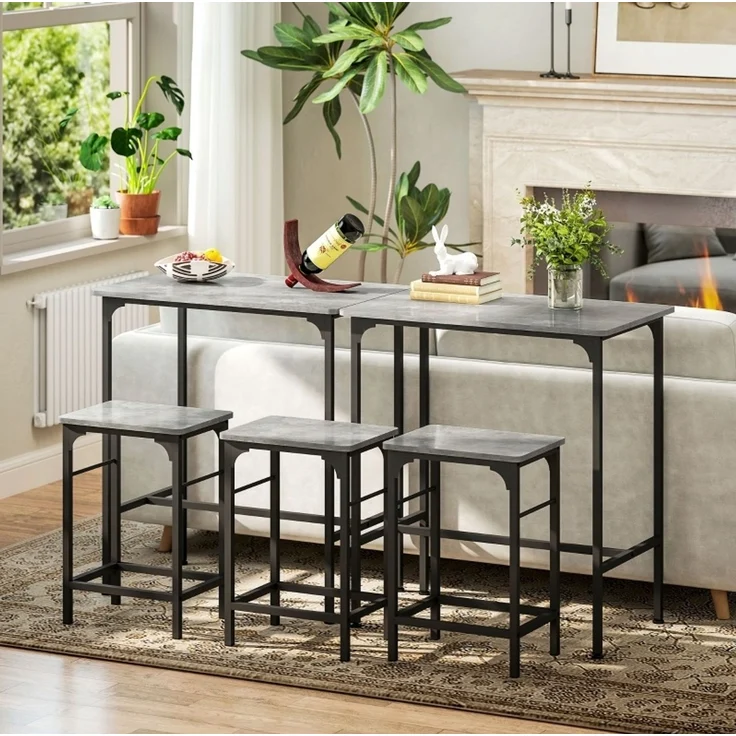 Bartisch-Set 80 x 50 x 87 cm mit 2 Hockern – Stahlrahmen in Grau – Bild 2