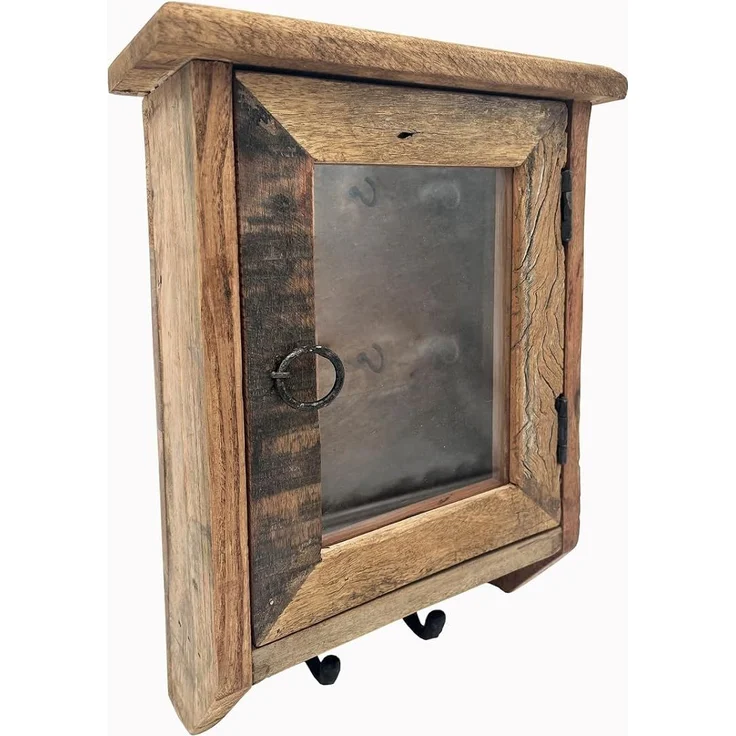 Sumatra Schlüsselkasten aus Altholz Rustikal mit Glastür 26x35x10 cm Praktisch stylisch und perfekt für deinen Flur oder Büro – Bild 6