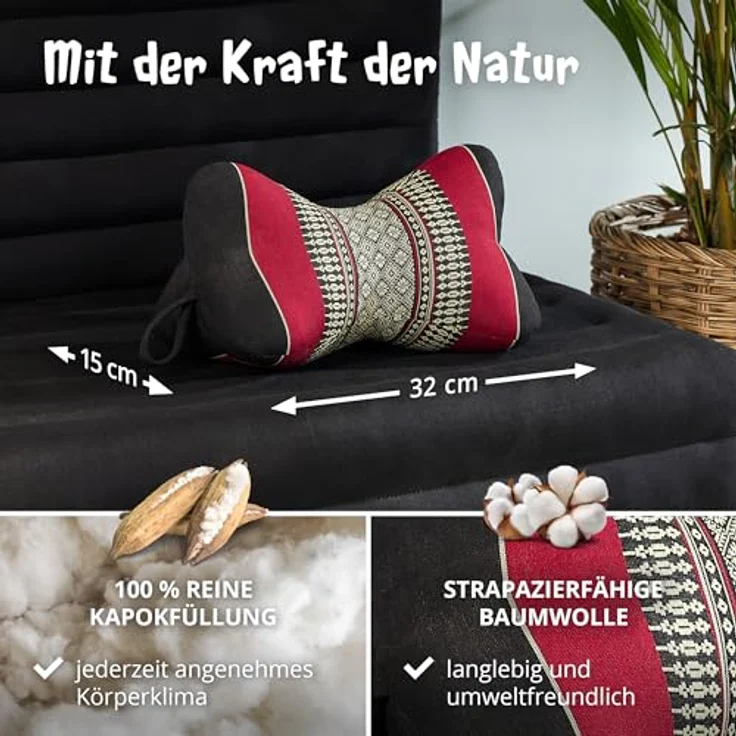 livasia Nackenstützkissen Knochenkissen, vegan und handgefertigt, Ø 15x32cm, Kapok – Bild 5