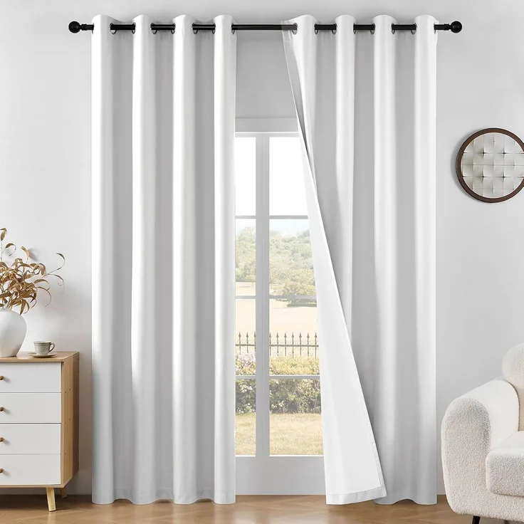 Joydeco 100% Verdunkelungsvorhänge für Schlafzimmer, Verdunkelungsvorhänge, 183 cm lang, elfenbeinfarbene Vorhänge für Wohnzimmer, Fenster, wärmeisolierte Vorhänge (B 132 x L 183 cm, Elfenbein)