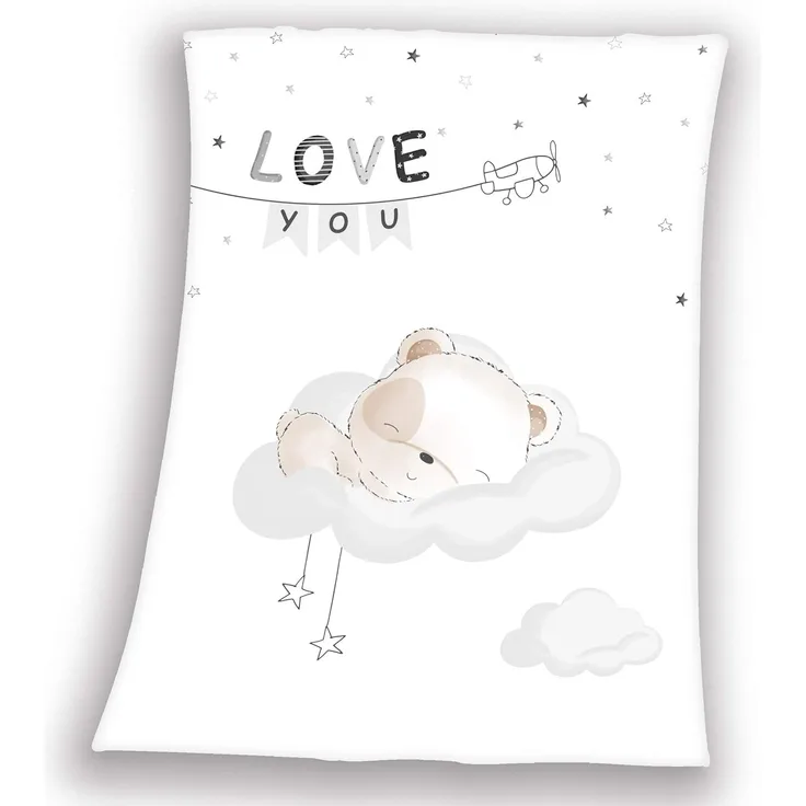 Babydecke Sleeping little bear, Baby Best, mit niedlichem Teddy Design und Schriftzug, Kuscheldecke