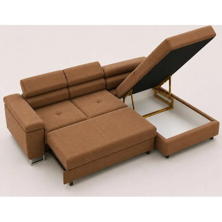 KRISAN MÖBEL Ecksofa L-Form ALVARO in Hellbraun 275 x 90 x 202 cm mit Schlaffunktion und Bettkasten Rechts – Bild 2