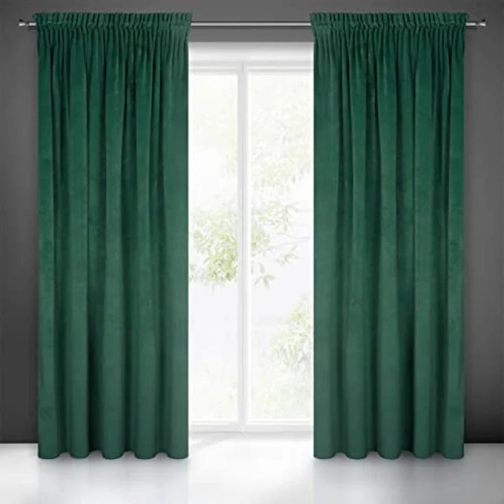 Eurofirany 'VILLA' Vorhang, Samtvorhänge, Velours Blickdicht, Dunkelgrün, KRÄUSELBAND, H270 x B140 cm (1er Pack) – Bild 7